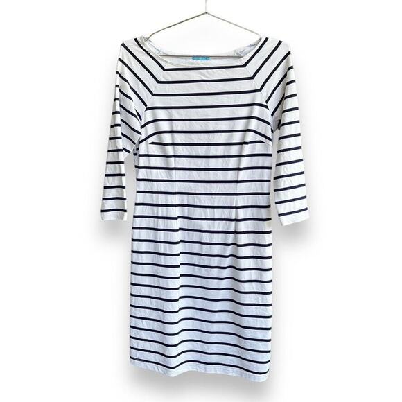 J. McLaughlin 3/4 Sleeve White Sheath Dress with Blue Stripes Women's Sz. XS - Picture 5 of 12